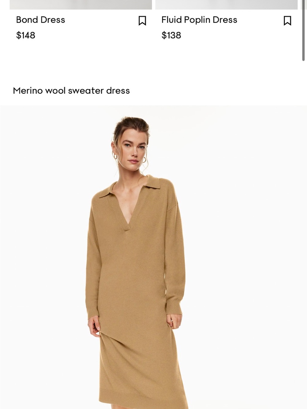 Wilfred Camel V-Neck Merino Sweater Dress